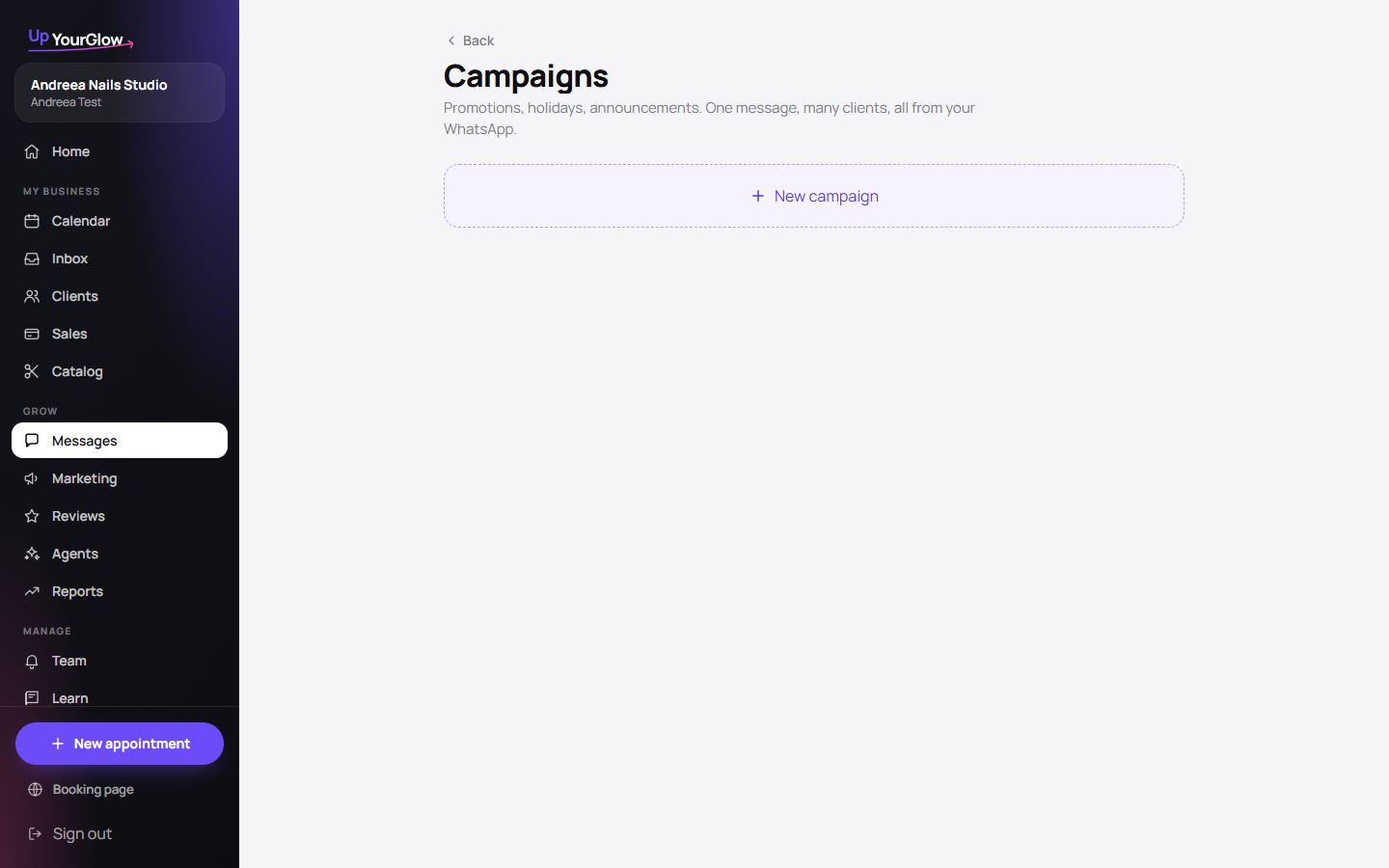 Screenshot: Campaigns for many clients