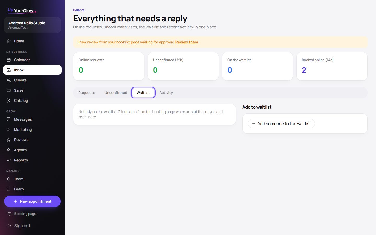 Screenshot: Waitlist when nothing fits