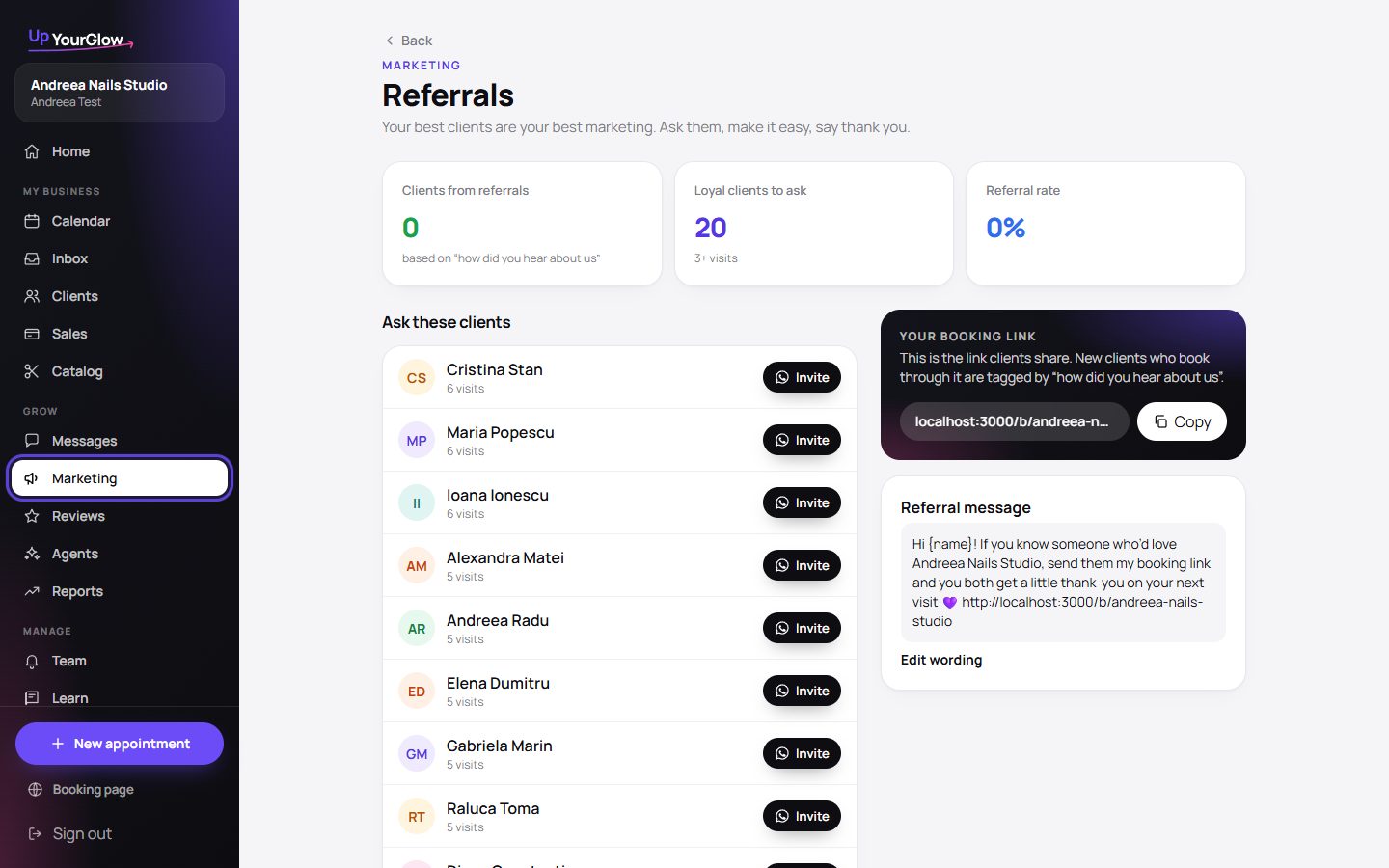 Screenshot: Referrals
