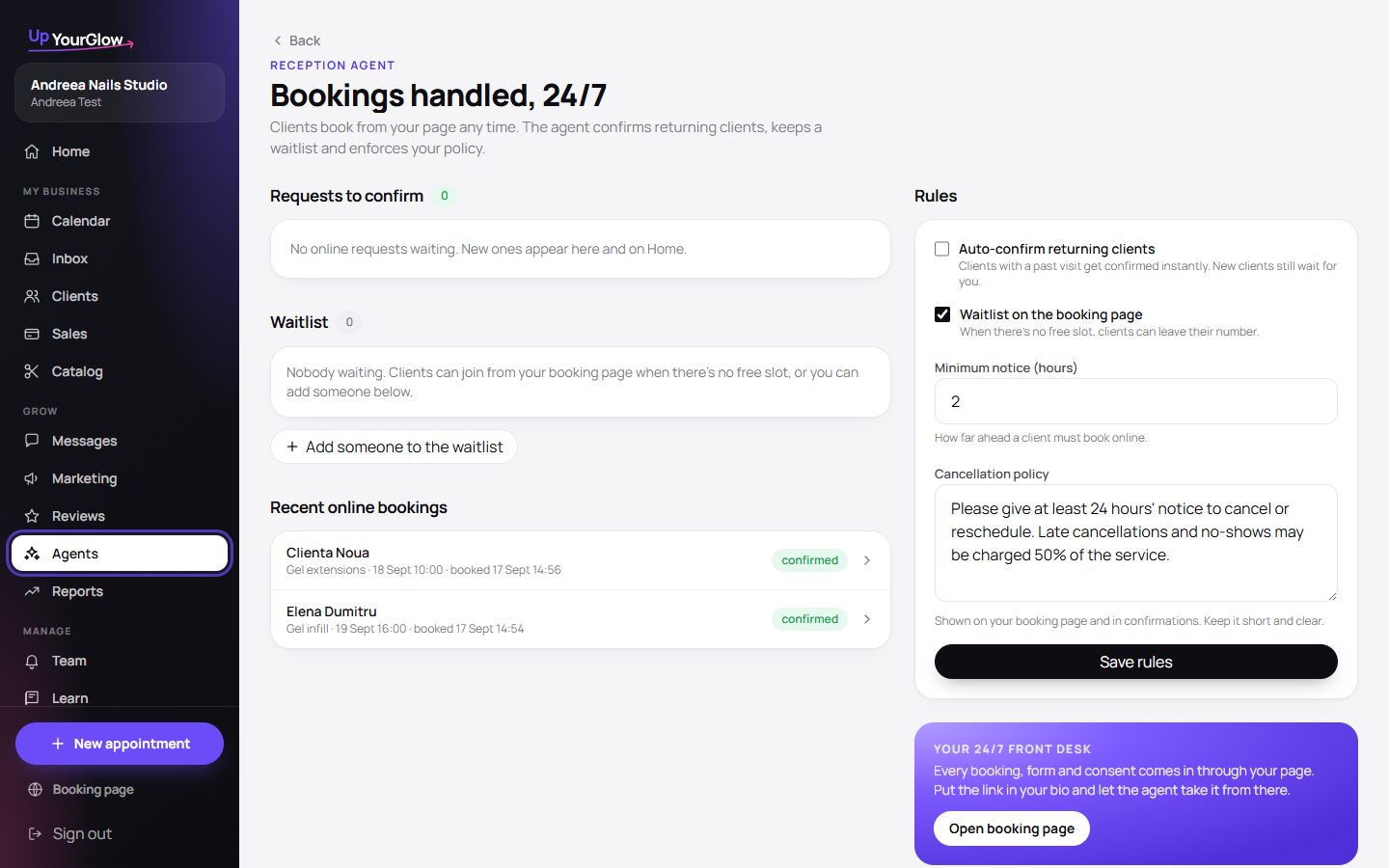 Screenshot: Cancellation policy and notice