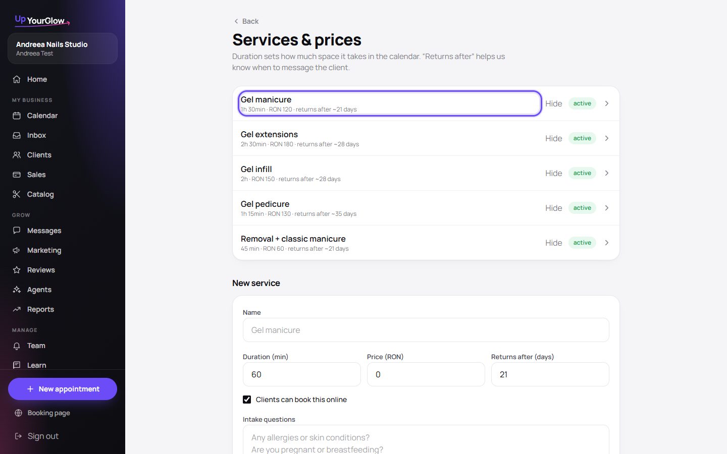 Screenshot: Check the starter services
