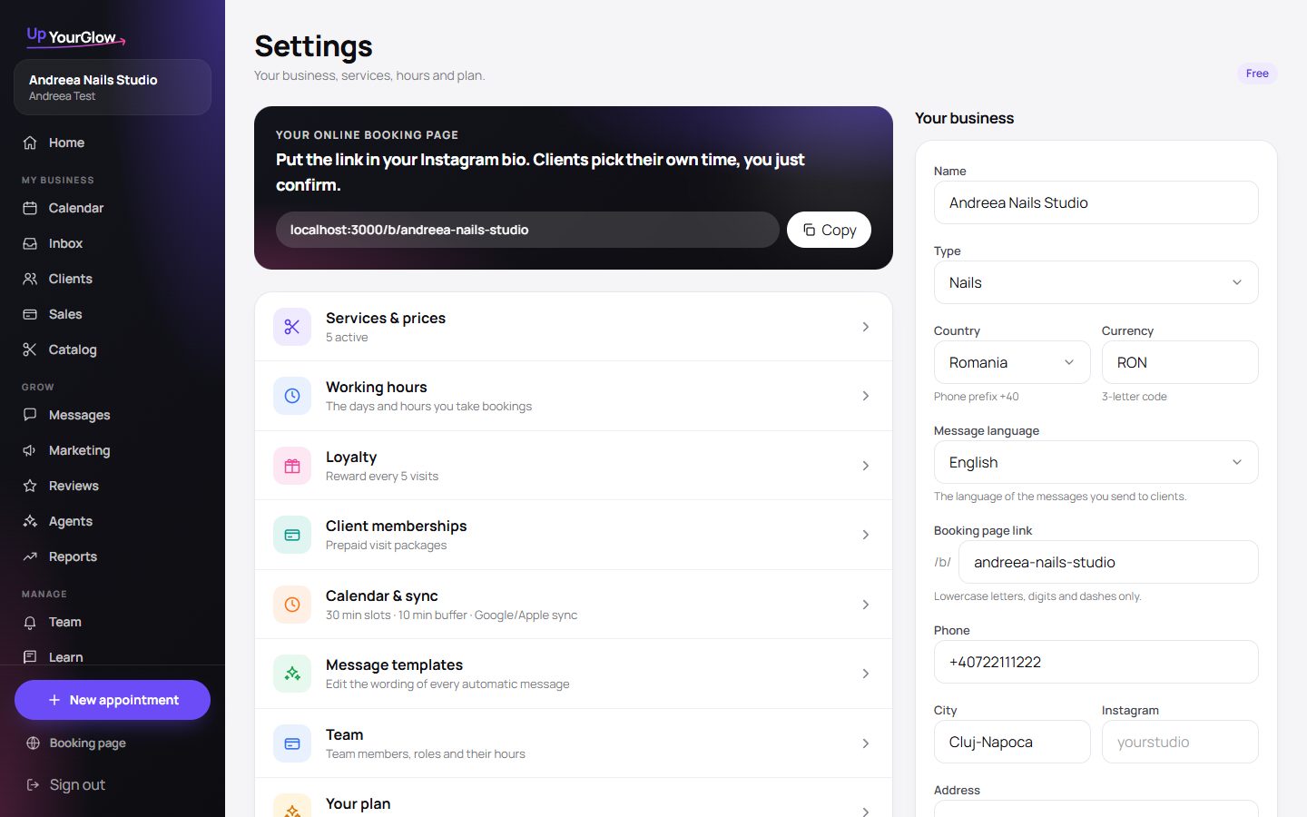 Screenshot: Your booking link is live